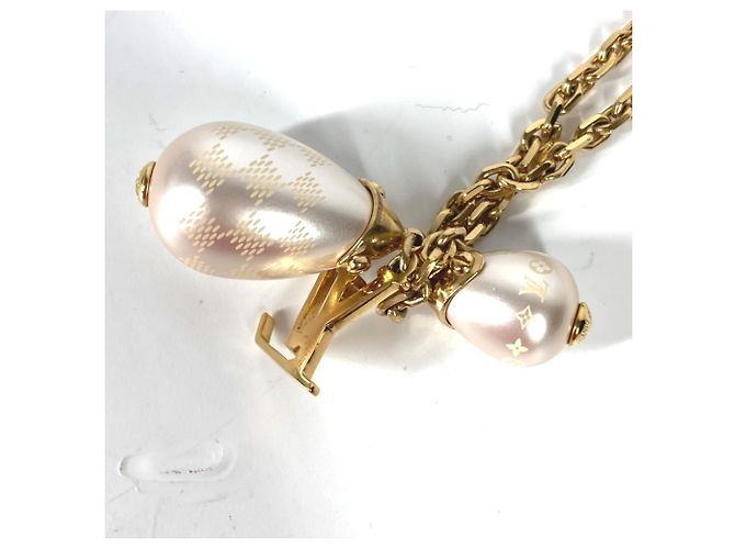 Collana con catena e perle Damier Louis Vuitton D'oro Damier ebene - vista 4