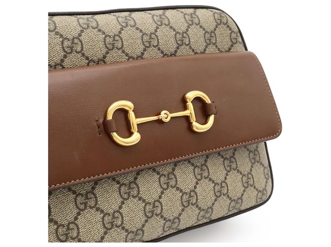 Piccola borsa a tracolla Gucci Horsebit 1955 Marrone Beige - vista 9