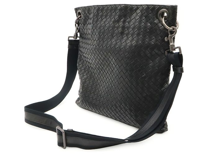 Borsa a Spalla Bottega Veneta Intrecciato Nero - vista 3