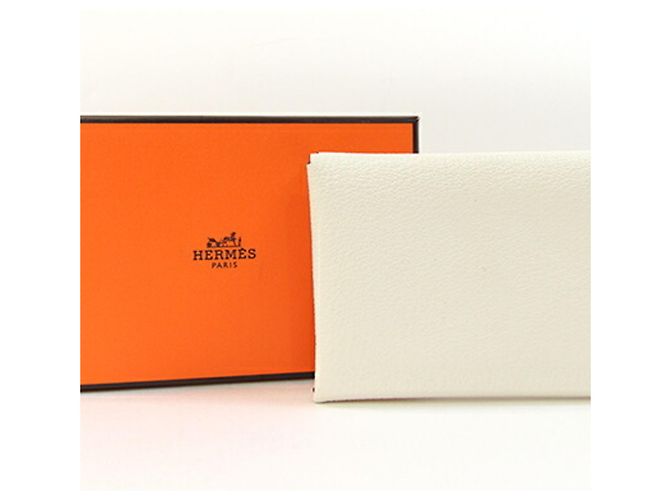 Hermès Tarjetero Hermes Calvi Duo Nata Chevre Mysore Blanco - vista 10