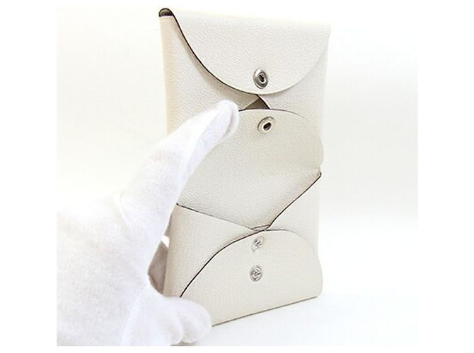 Hermès Tarjetero Hermes Calvi Duo Nata Chevre Mysore Blanco - vista 4