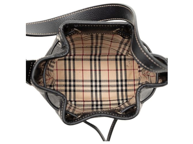 Borsa a secchiello in pelle nera con coulisse Burberry Nero - vista 4