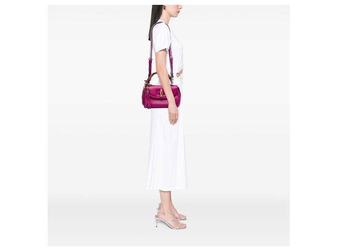 Bamboo Borsa Gucci con manico in pelle di vitello rosa misura Medium - vista 5