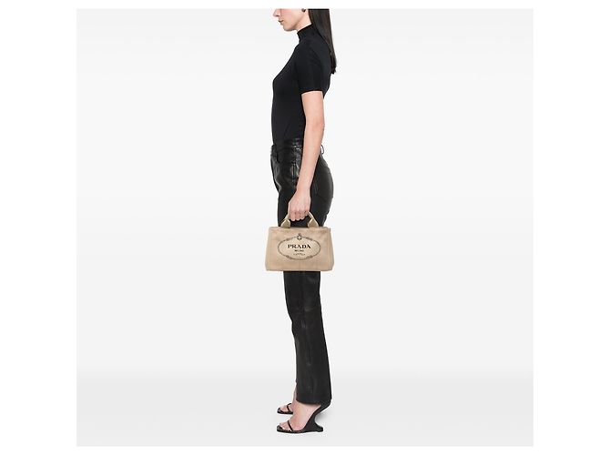 Prada Beige Small Canvas Canapa Logo Tote - Ansicht 6