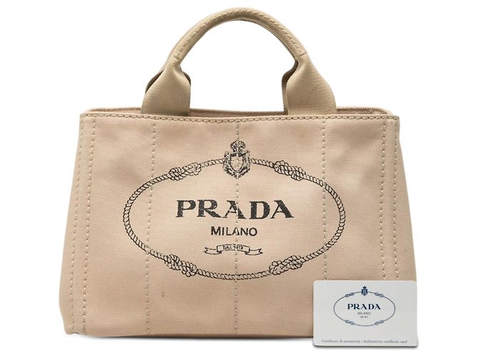Prada Beige Small Canvas Canapa Logo Tote - Ansicht 7