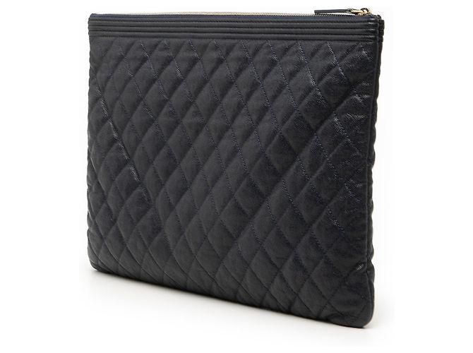 Chanel Blue Large Quilted Caviar Boy O Case Clutch Blau Marineblau - Ansicht 2