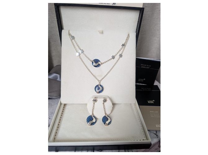 Set di gioielli Montblanc in argento sterling e resina blu con stella - vista 10