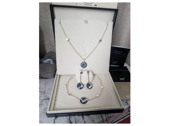 Set di gioielli Montblanc in argento sterling e resina blu con stella - vista 11