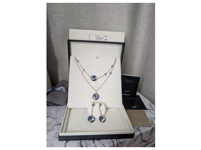 Set di gioielli Montblanc in argento sterling e resina blu con stella - vista 12