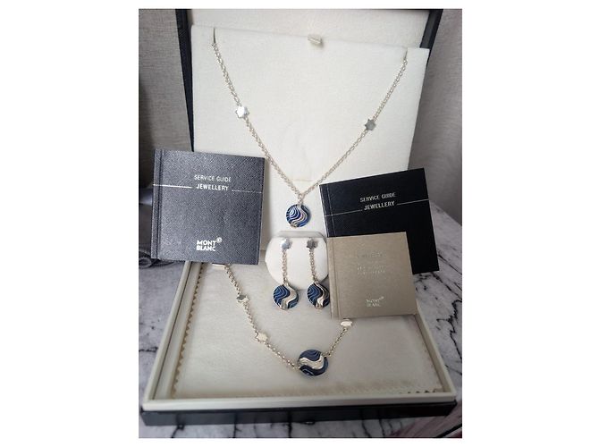 Set di gioielli Montblanc in argento sterling e resina blu con stella - vista 2