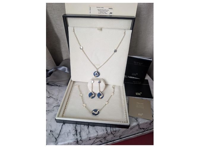 Set di gioielli Montblanc in argento sterling e resina blu con stella - vista 4