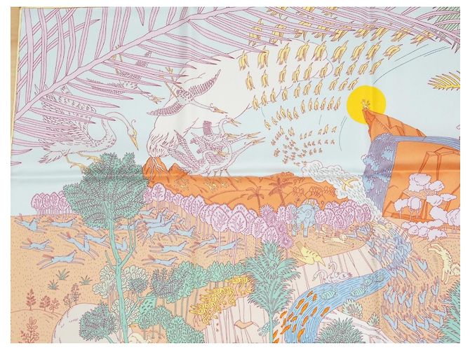 Hermès Sciarpa Hermes Le Carnaval des Animaux 90 cm seta rosa blu Carré animal carnival 35" AUC53636_0702 Multicolore Beige Verde Arancione Giallo Blu chiaro - vista 2