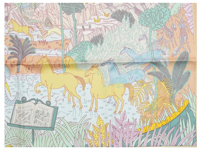 Hermès Sciarpa Hermes Le Carnaval des Animaux 90 cm seta rosa blu Carré animal carnival 35" AUC53636_0702 Multicolore Beige Verde Arancione Giallo Blu chiaro - vista 4