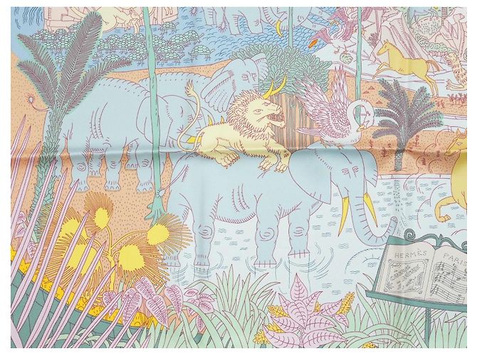 Hermès Sciarpa Hermes Le Carnaval des Animaux 90 cm seta rosa blu Carré animal carnival 35" AUC53636_0702 Multicolore Beige Verde Arancione Giallo Blu chiaro - vista 5