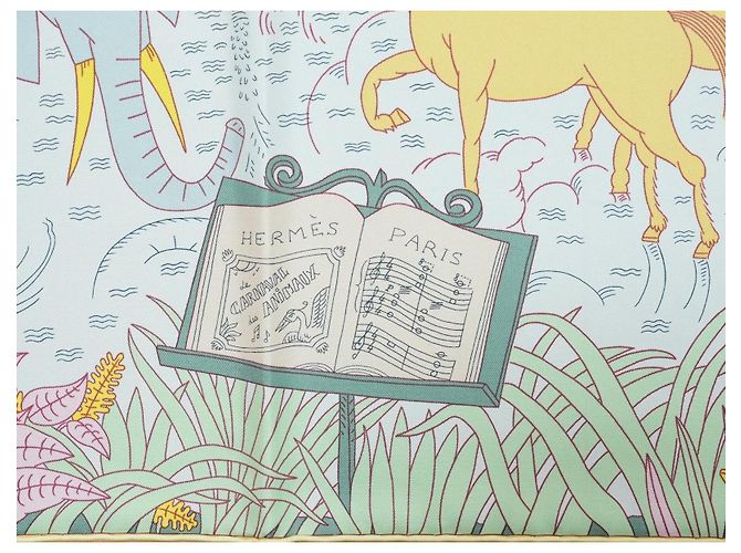 Hermès Sciarpa Hermes Le Carnaval des Animaux 90 cm seta rosa blu Carré animal carnival 35" AUC53636_0702 Multicolore Beige Verde Arancione Giallo Blu chiaro - vista 6