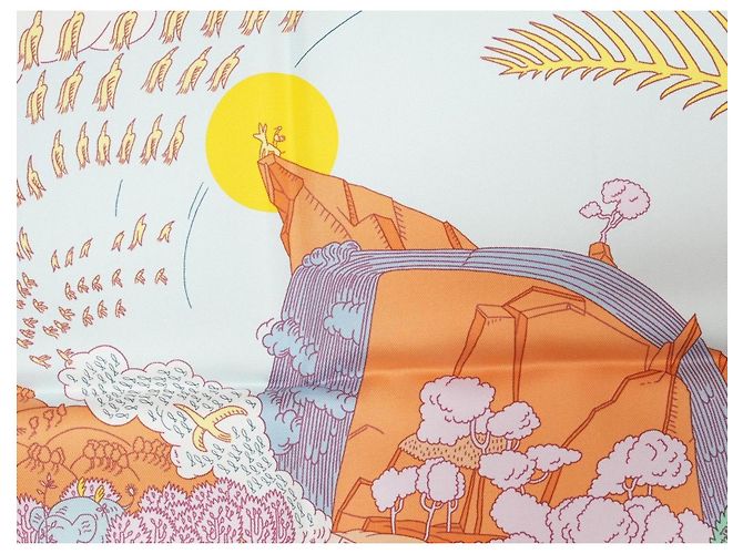 Hermès Sciarpa Hermes Le Carnaval des Animaux 90 cm seta rosa blu Carré animal carnival 35" AUC53636_0702 Multicolore Beige Verde Arancione Giallo Blu chiaro - vista 8