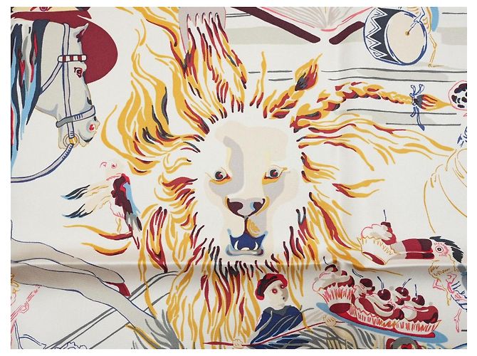 Hermès Sciarpa Hermes Emile et Une Nuit 90 cm seta crema beige Carre night animal 35" AUC57717_0702 - vista 11