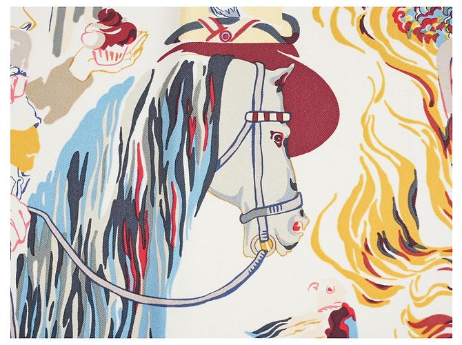 Hermès Sciarpa Hermes Emile et Une Nuit 90 cm seta crema beige Carre night animal 35" AUC57717_0702 - vista 13