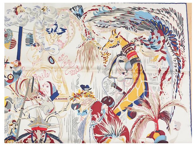 Hermès Sciarpa Hermes Emile et Une Nuit 90 cm seta crema beige Carre night animal 35" AUC57717_0702 - vista 5