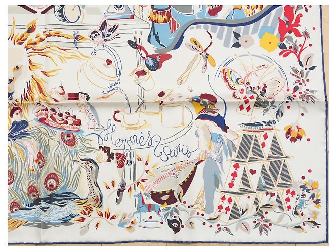 Hermès Sciarpa Hermes Emile et Une Nuit 90 cm seta crema beige Carre night animal 35" AUC57717_0702 - vista 6
