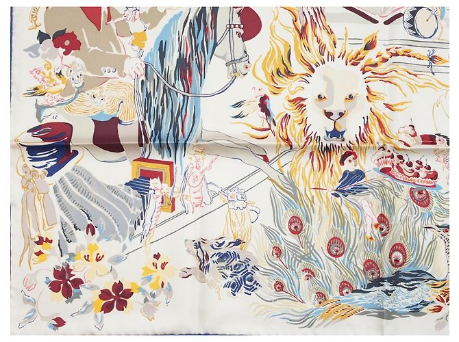 Hermès Sciarpa Hermes Emile et Une Nuit 90 cm seta crema beige Carre night animal 35" AUC57717_0702 - vista 7