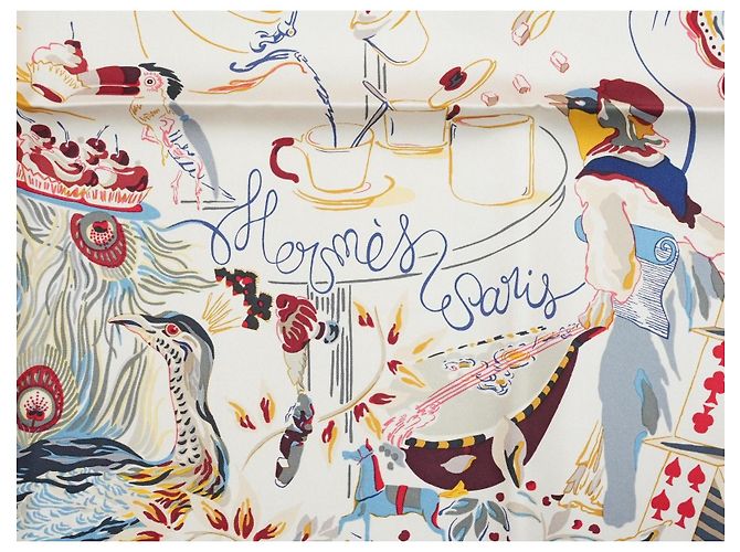 Hermès Sciarpa Hermes Emile et Une Nuit 90 cm seta crema beige Carre night animal 35" AUC57717_0702 - vista 8
