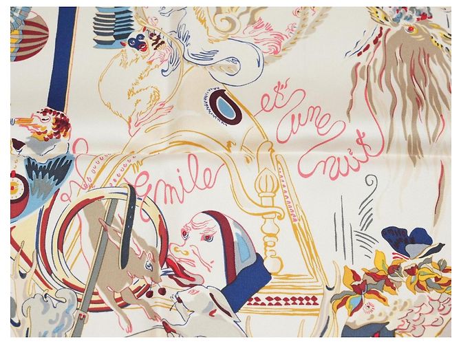 Hermès Sciarpa Hermes Emile et Une Nuit 90 cm seta crema beige Carre night animal 35" AUC57717_0702 - vista 9