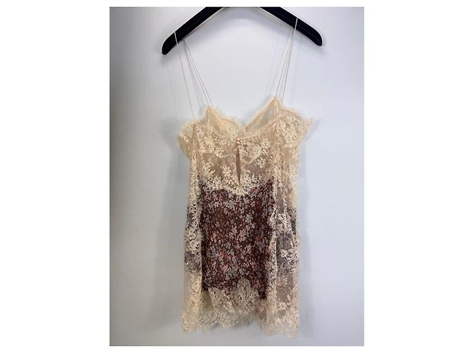 Top de seda con estampado floral y encaje Redemption Castaño Rosa Blanco Beige - vista 2