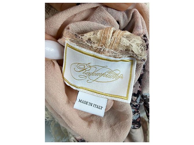 Top de seda con estampado floral y encaje Redemption Castaño Rosa Blanco Beige - vista 3