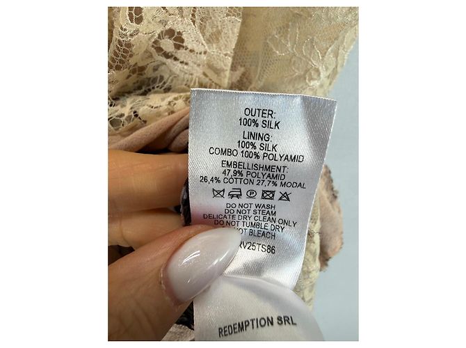 Top de seda con estampado floral y encaje Redemption Castaño Rosa Blanco Beige - vista 5