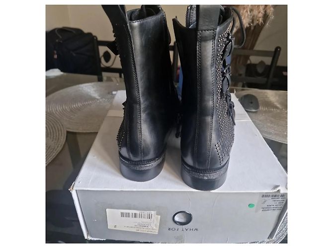 Autre Marque Botas What For de cuero negro con tachuelas - vista 7