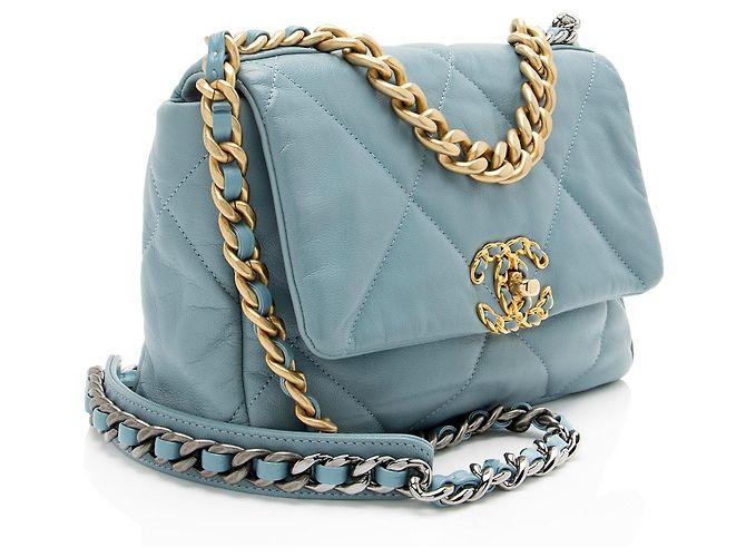 Gabrielle Borsa a tracolla Chanel Lambskin 19 Medium Flap Blu - vista 2
