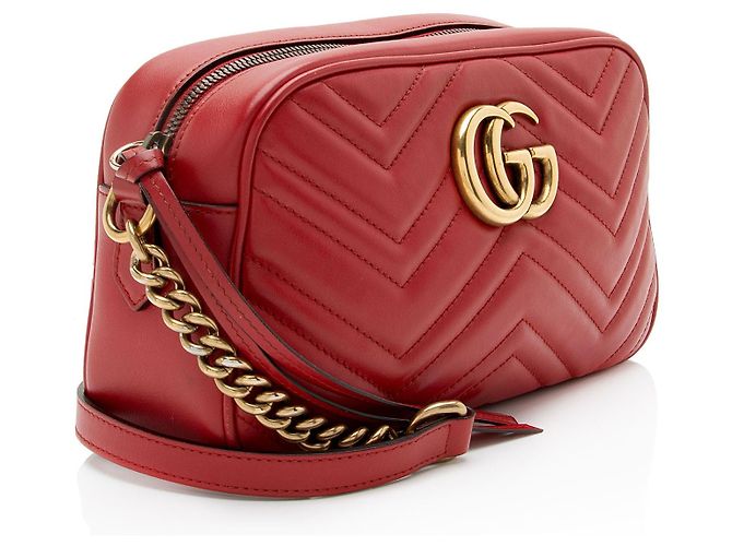 Bolso de cámara pequeño Gucci Matelasse Leather GG Marmont Roja - vista 2
