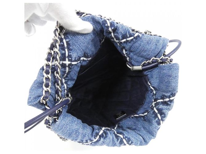 Mini borsa Chanel 22 Line Blu - vista 6