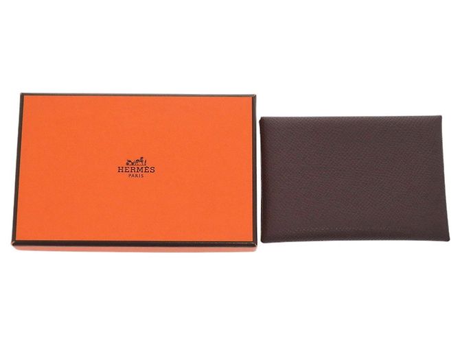 Tarjetero Hermès Calvi Duo en piel Epsom Castaño - vista 2