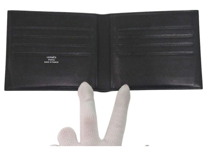 Hermès Hermes Citizen Twill Compact Bifold Geldbörse aus Evergrain-Kalbsleder Schwarz - vista 5