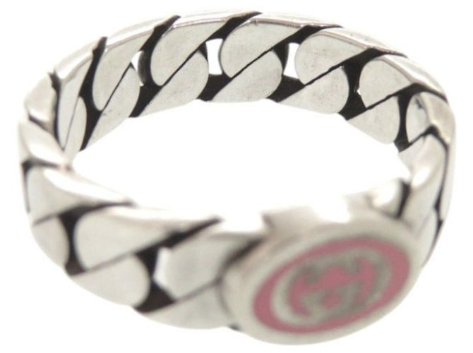 Gucci Interlocking G Ring aus Sterlingsilber 925 mit rosa Band Pink - Ansicht 6