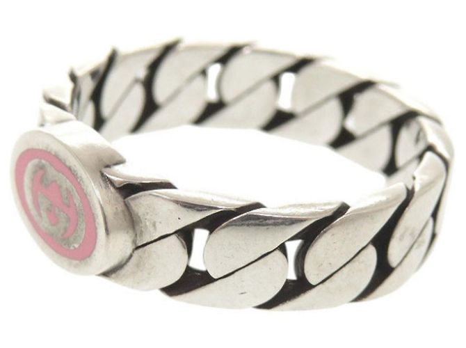 Gucci Interlocking G Ring aus Sterlingsilber 925 mit rosa Band Pink - Ansicht 8