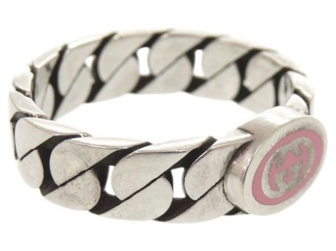 Gucci Interlocking G Ring aus Sterlingsilber 925 mit rosa Band Pink - Ansicht 9