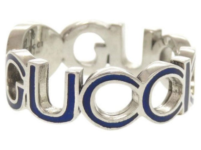 Anello blu in argento sterling 925 con G intrecciato di Gucci - vista 2