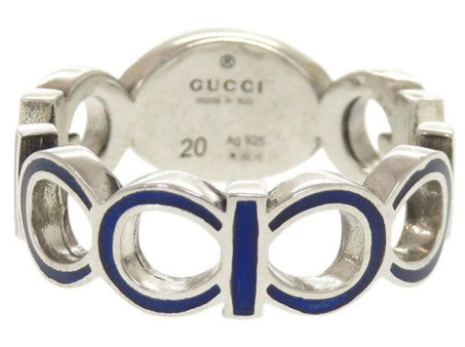 Anello blu in argento sterling 925 con G intrecciato di Gucci - vista 3