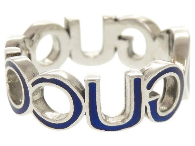 Anello blu in argento sterling 925 con G intrecciato di Gucci - vista 4