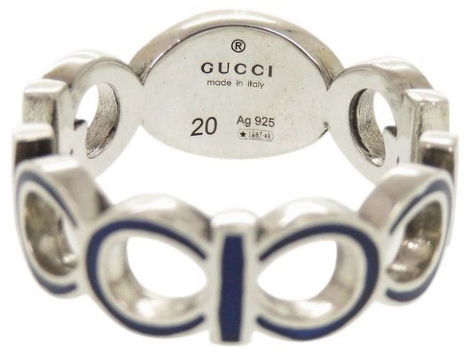 Anello blu in argento sterling 925 con G intrecciato di Gucci - vista 5
