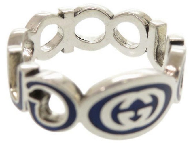 Anello blu in argento sterling 925 con G intrecciato di Gucci - vista 6