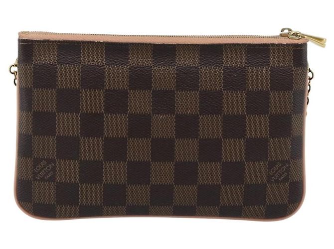 Louis Vuitton Double Zip Pochette Damier Ebene Marrone - vista 2