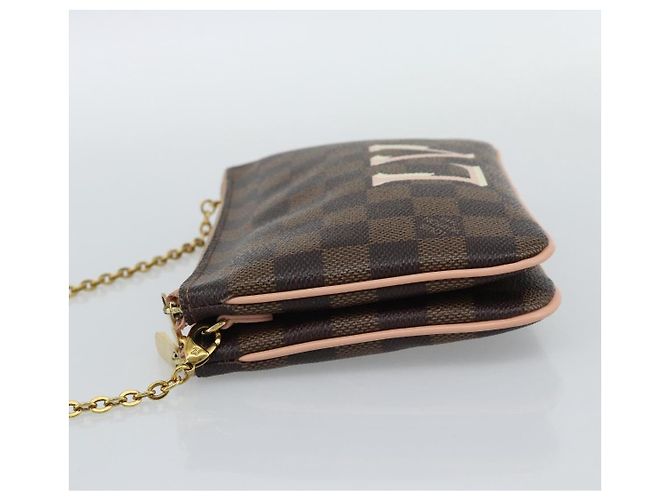 Louis Vuitton Double Zip Pochette Damier Ebene Marrone - vista 3