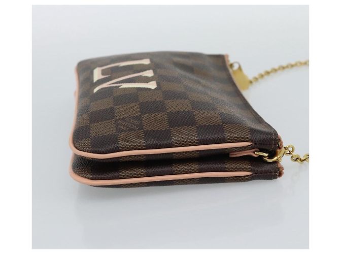 Louis Vuitton Double Zip Pochette Damier Ebene Marrone - vista 4