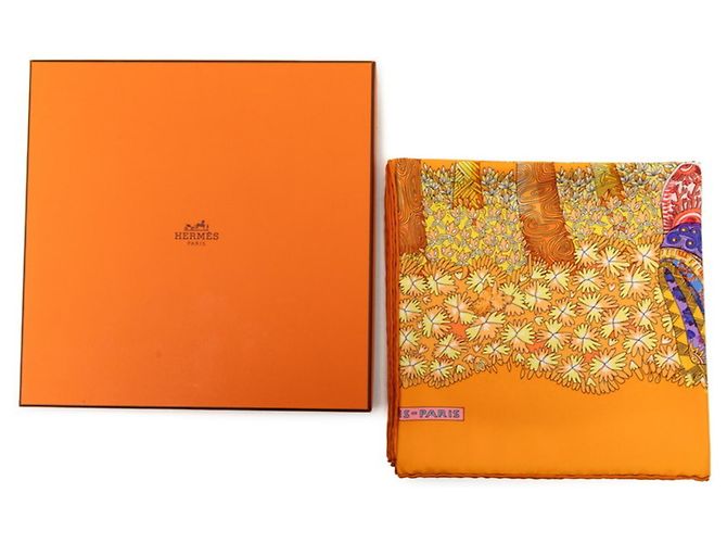 Hermès Sciarpa Hermes Carre 90 Ombres et Lumieres Arancione - vista 7
