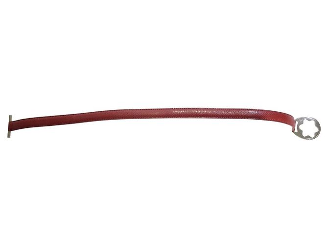 Montblanc Bracciale Cuff in Pelle di Lucertola Rossa e Argento 925 Rosso - vista 6