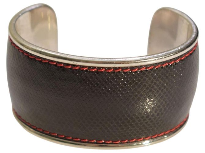 Montblanc Bracciale Cuff in Pelle Saffiano e Argento 925 Nero - vista 3